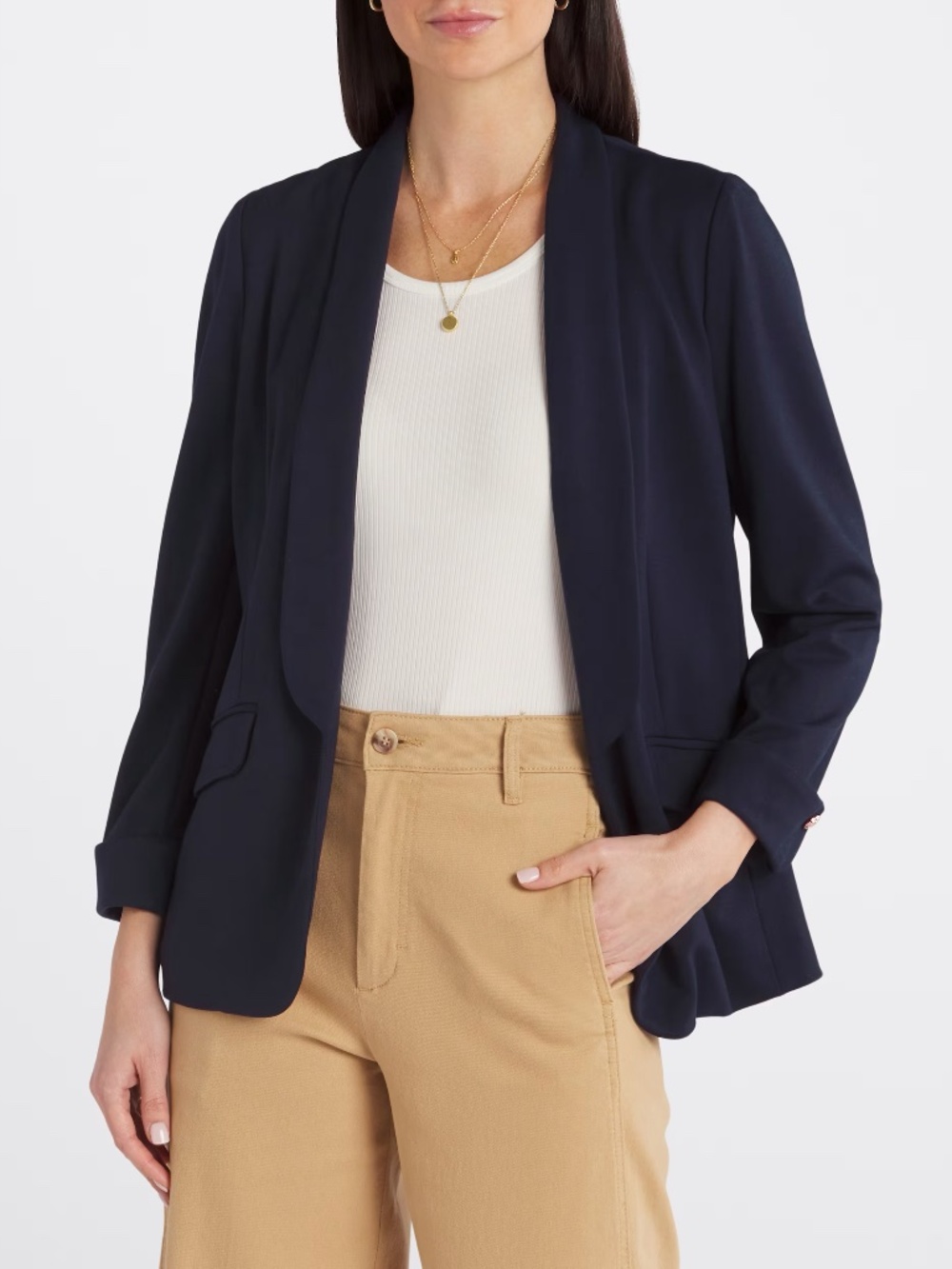 Skies Are Blue Navy Blazer Gold Button Sleeve | Size L | Excellent